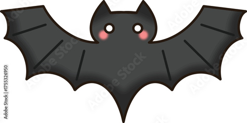 Cute cartoon bat with pink cheeks on transparent background
