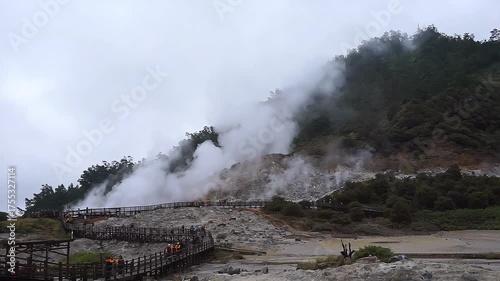 Kawah sikidang crater in Dieng plateau Indonesia for tourism and nature exploration
