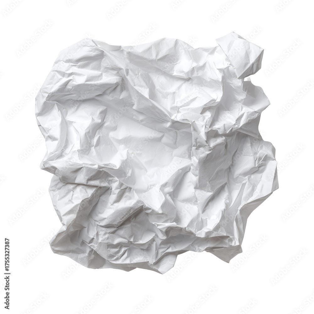 Obraz premium A Piece of Crumpled Wrinkled White Office Paper Isolated on transparent background Remove png, Clipping Path, pen tool