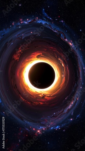 Artistic representation of a black holes event horizon and accretion disk.