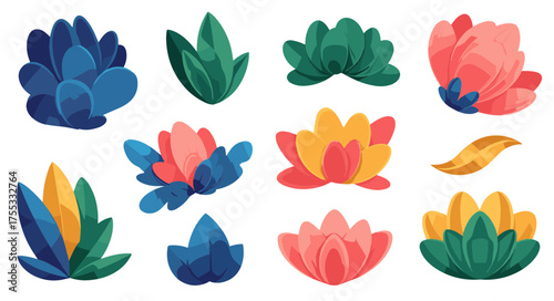 Collection of diverse stylized plants and flowers for decorative purposes