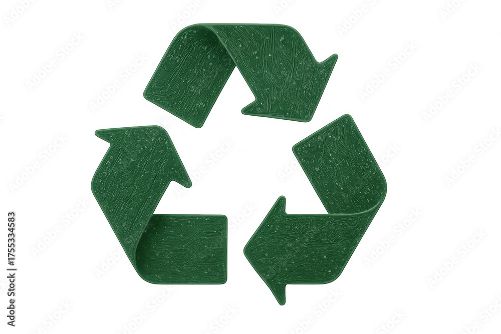 Obraz premium Green recycle symbol with a textured surface, illustrating concepts of sustainability, ecology, and eco-friendly waste management