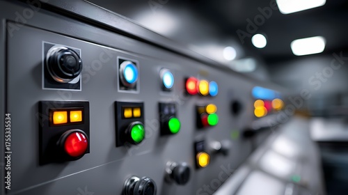 Control Panel with Colorful Buttons and Switches in Modern Setting
