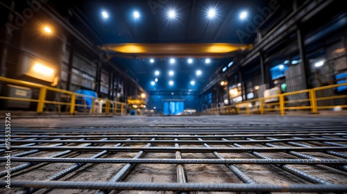 Industrial Warehouse Interior with Steel Reinforcement Bars View