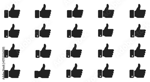 Grid of black thumbs up icons in a repeating pattern a clear and simple silhouette design