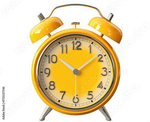 A yellow alarm clock isolated on transparent background, showing the time at 1000, with a retro design and vibrant color, perfect for illustrating punctuality and deadlines
