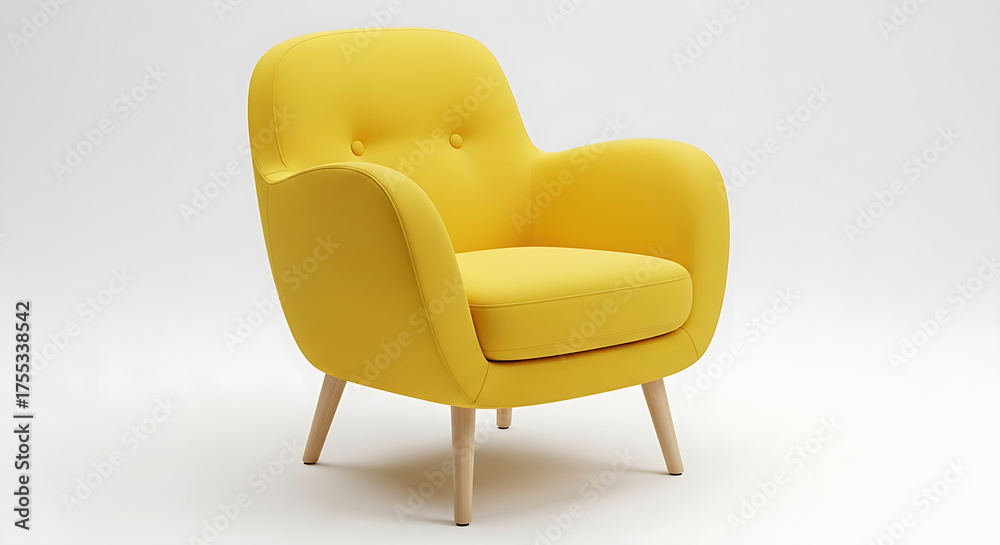 Fototapeta premium Minimalist image of a cheerful, sleek yellow armchair, perfect for an interior design accent piece.