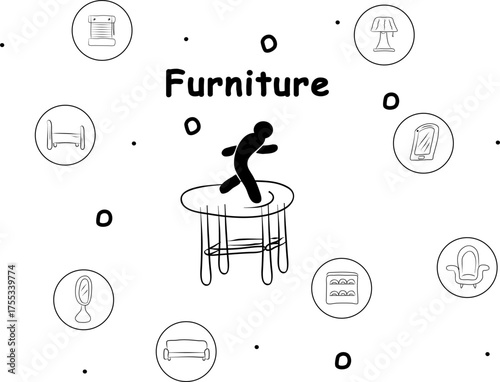 Infographics furniture, modern vector illustration, infographic2025. Print design, business theme,