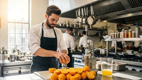 Person Pressing Oranges for Fresh Juice in Kitchen Interior