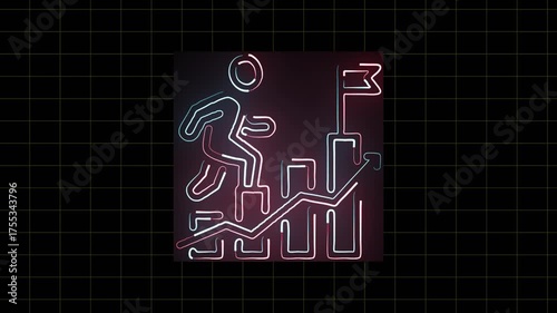 Success icon animation with neon red  and white color shine on black background. Animation of victory, success, goal achiever.