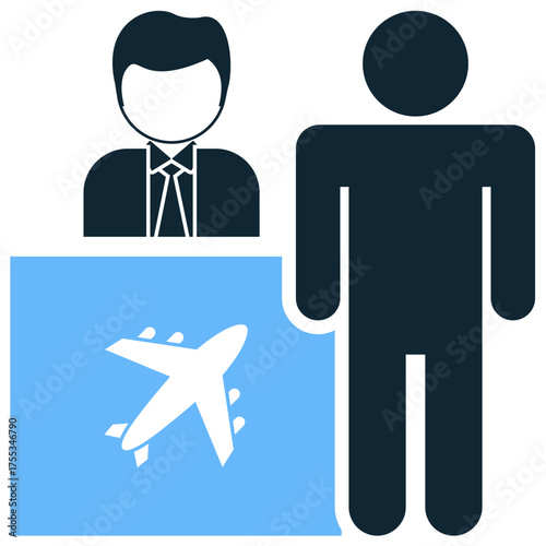 Travel agent icon vector. Ideal for booking services, planning assistance, and tourism guidance themes. This graphic symbolizes a professional consultant for trips.
