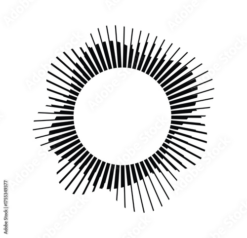 Circular sound waves. Audio music ,icons and logos for equalizers, radial spectrum designs, ring patterns. Vector illustrations