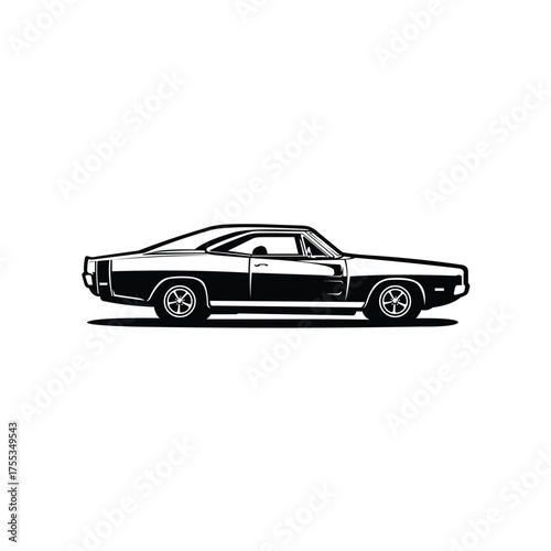 Classic muscle car monochrome vector isolated in white background