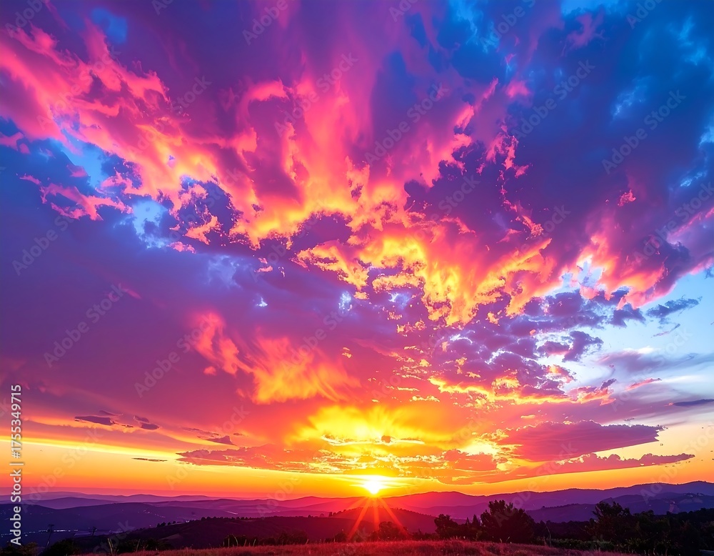 Fototapeta premium Vibrant Sunset Sky - A Colorful Display of Natures Beauty.