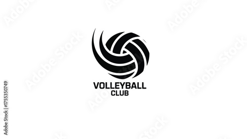 Black volleyball club logo with stylized ball and text sport symbol