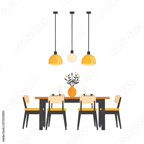Pixel Art Dining Room Interior with Yellow Accents and White Background