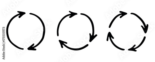 Set of hand drawn recycle arrow icon Recycling resources symbol Reuse of materials, zero waste, green environment, saving the planet