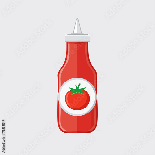 A minimalistic and vibrant illustration of a ketchup bottle for culinary projects
