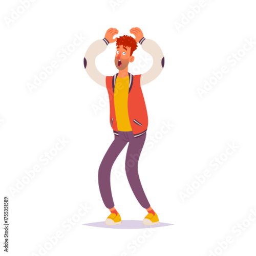 Cartoon Young Man Character in Shock and Extreme Surprise and Distress