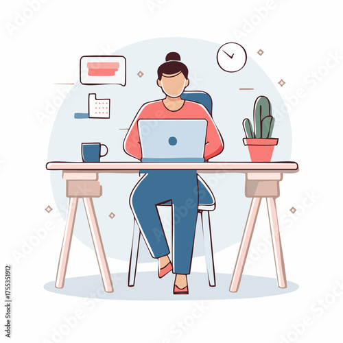 A female professional working on a laptop at her desk, showcasing the concept of a modern remote job or freelance lifestyle