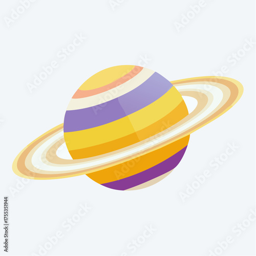 Colorful cartoon vector illustration of saturn planet isolated on white background