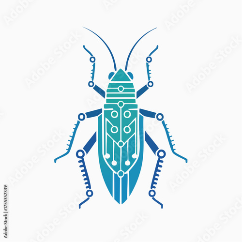 Digital Insect: High-Tech Circuit Bug Illustration with Gradient Color Scheme