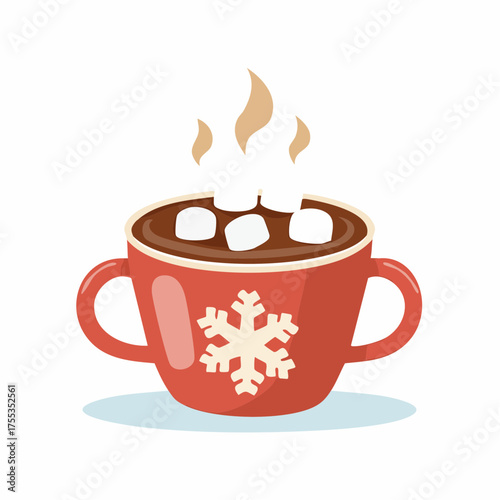 Festive winter: Cartoon illustration of hot chocolate with marshmallows