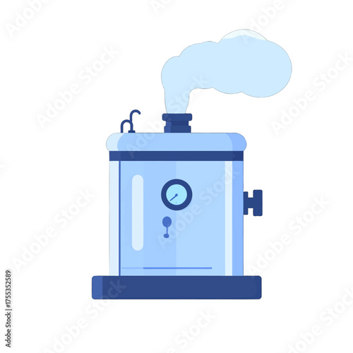 Light Blue Steaming Boiler with Gauge and Faucet on White Background