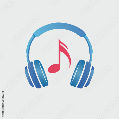 Headphones and a Music Note Illustration for Audio Enjoyment and Technology