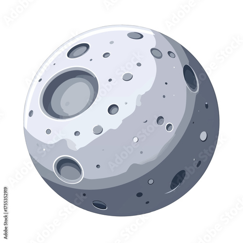 Pixelated Moon with Craters Against White Background in Gray Scale Shades