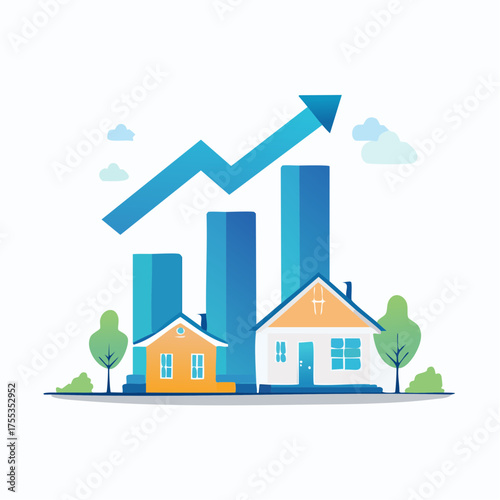 Housing Market Growth Illustration with Buildings and Upward Chart Arrow
