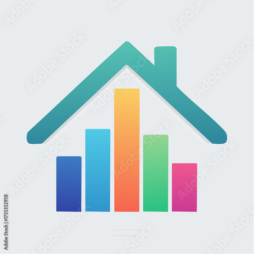 House market growth illustration with statistical charts and house icon