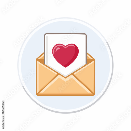 Illustration of an open envelope with a heart inside symbolizing love message
