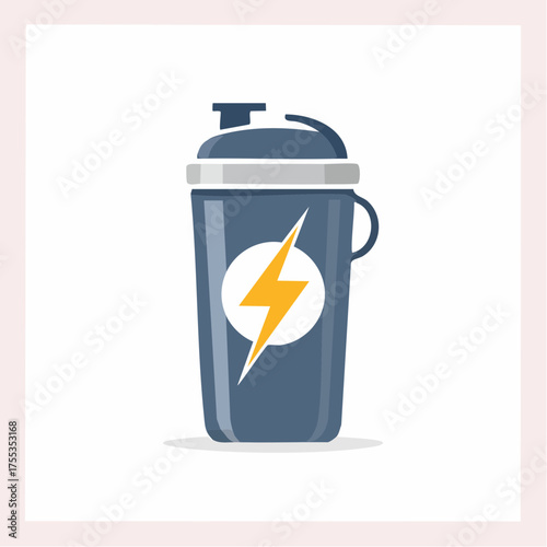 Illustration of protein shaker with lightning bolt design for energy boost