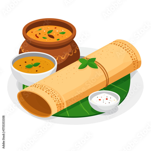 Delicious Dosa with Sambar and Chutney A South Indian Delight.