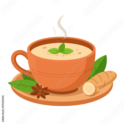 Aromatic Turmeric Tea with Star Anise and Mint Leaves.