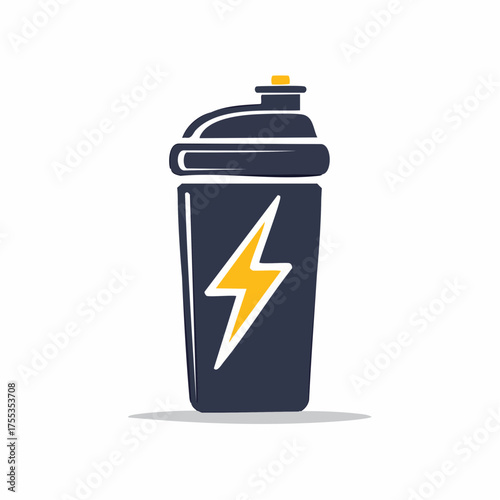 Shaker Bottle Illustration with Lightning Bolt for Sports and Fitness Nutrition