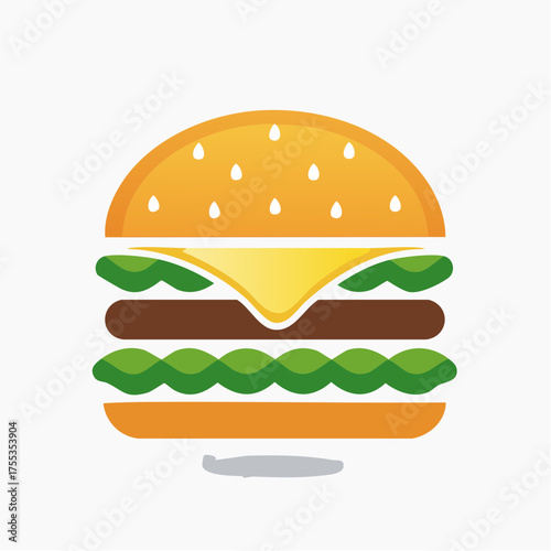 Stylized Hamburger Icon with Cheese and Lettuce on White Background Illustration