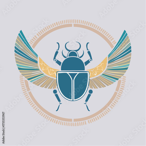 Stylized scarab beetle emblem design with detailed wing decorations