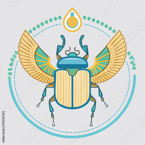 Stylized Scarab Beetle with Wings: An Egyptian-Inspired Design Illustration