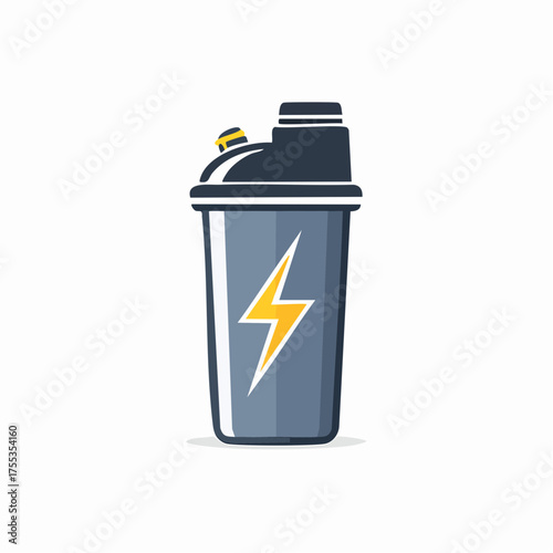 Vector illustration of a protein shaker bottle with a lightning bolt symbol