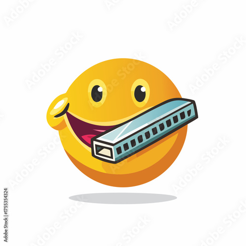 Whimsical musical expression: Emoji playing harmonica with joyful animation