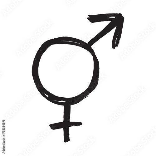 Hand drawn bigender female and male gender identity sign Symbol used to represent sex and gender