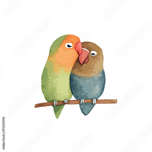 Cute Watercolor Lovebirds Couple Illustration.