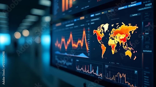 Data analyst visualizing global warming data trends on interactive dashboard with temperature anomaly maps and time?series graphs in  Photo Stock  Concept  and empty space on the left side