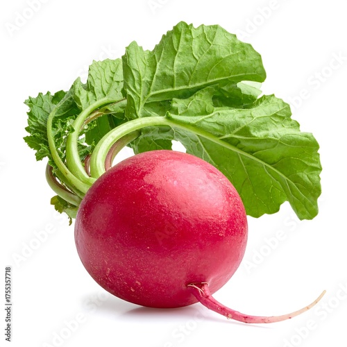 Fresh Radish with Green Leaves Isolated on White Background.
