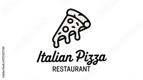Stylized slice of pizza with dripping cheese and text Italian Pizza Restaurant food