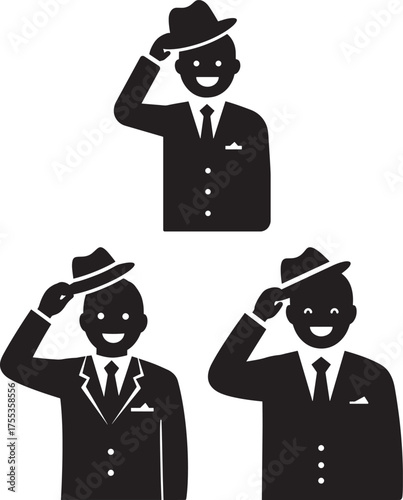 Three men in suits saluting silhouette