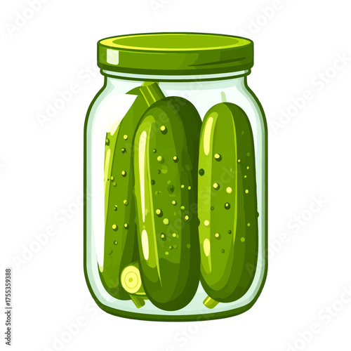 Pixel Art Illustration of Glass Jar Filled with Green Pickles