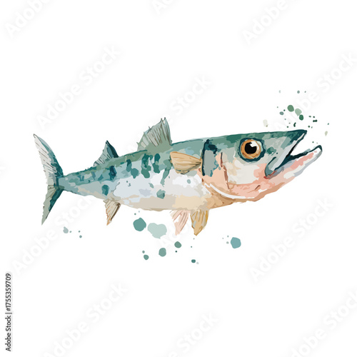 Vibrant Watercolor Fish Illustration with Artistic Splashes.